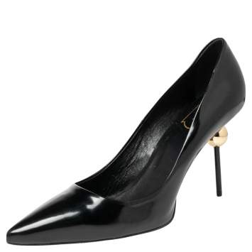 Pre Owned Roger Vivier Black Leather Gold Embellished Heel Pumps Size 38