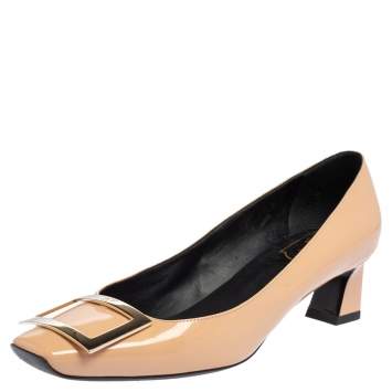 Pre Owned Roger Vivier  Beige Patent Leather Belle  Pumps Size 38.5