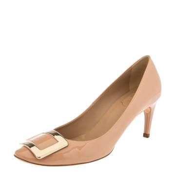 Pre Owned Roger Vivier Beige Patent Leather Trompette Pumps Size 38.5