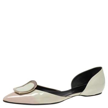 Pre Owned Roger Vivier Two Tone Patent Leather Embellished D'orsay Ballet Flats Size 40