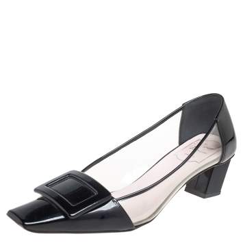مملوكة مسبقًا Roger Vivier Black PVC And Patent Leather Square Toe Pumps Size 37
