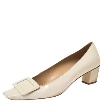 Pre Owned Roger Vivier Cream Patent Leather Belle Pumps Size 38