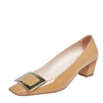 Pre Owned Roger Vivier Beige Patent Leather Trompette Pumps Size 35.5