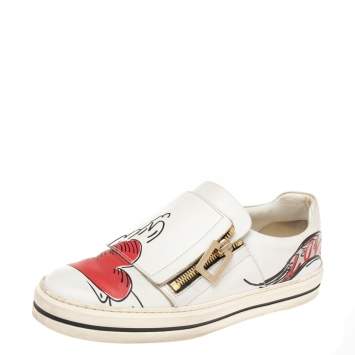 Pre Owned Roger Vivier White  Leather Sneaky Viv Zip-Up Sneakers Size 37