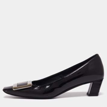 Pre Owned Roger Vivier Black Patent Leather Belle Pumps Size 37.5