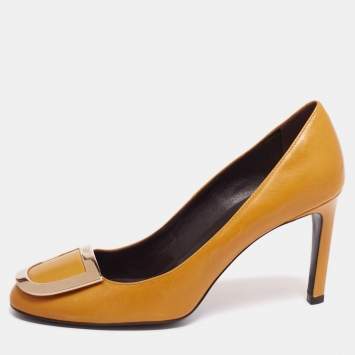 Pre Owned Roger Vivier Yellow Leather Ecusson Pumps Size 37