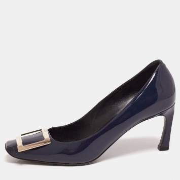 Pre Owned Roger Vivier Navy Blue Patent Leather Trompette Pumps Size 37