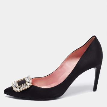 Pre Owned Roger Vivier Black Satin Trompette Pumps Size 40