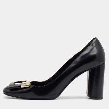 Pre Owned Roger Vivier Black Leather Belle Metal Buckle Pumps Size 37