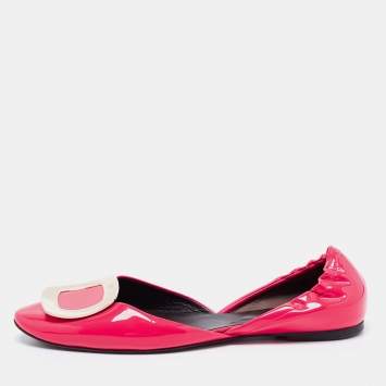 Pre Owned Roger Vivier Neon Pink Patent Leather Chips D'Orsay Buckle Flats Size 39