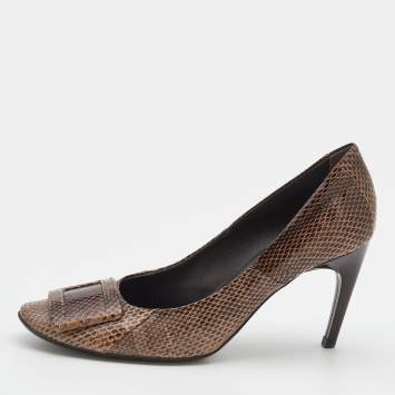 Pre Owned Roger Vivier Dark Beige Snakeskin Leather Pumps Size 39