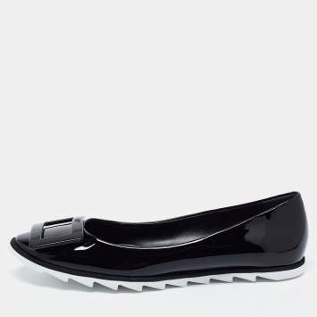 Pre Owned Roger Vivier Black Patent Leather Viv Grommette Ballet Flats Size 38.5