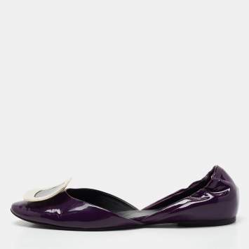 Pre Owned Roger Vivier Purple Patent Leather D'Orsay Ballet Flats  Size 38.5
