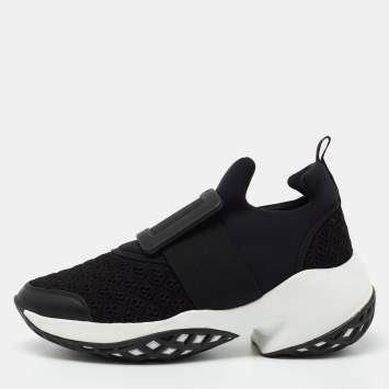 Pre Owned Roger Vivier Black Fabric and Leather Slip on  Sneakers Size 37.5