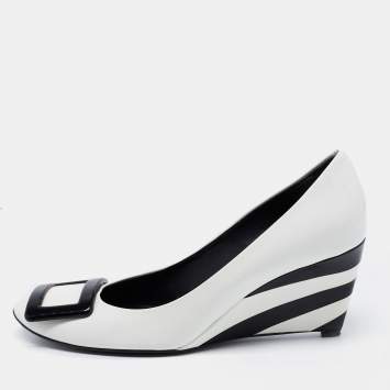 Pre Owned Roger Vivier White Patent Leather Trompette Pumps Size 38