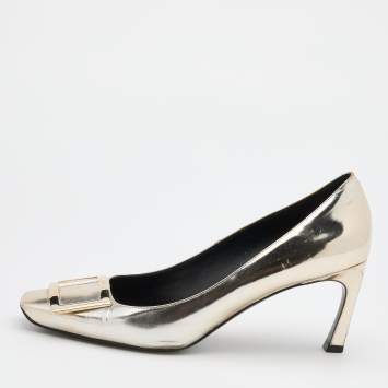 Pre Owned Roger Vivier Gold Leather Belle Vivier Trompette Pumps Size 39.5