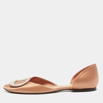 Pre Owned Roger Vivier Beige Satin Strass Chips Ballerina D'orsay Flats Size 38