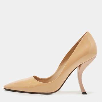 Pre Owned Roger Vivier Beige Patent Leather Pointed Toe Pumps Size 35