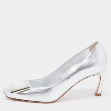 Pre Owned Roger Vivier Silver Leather Belle Vivier Trompette Pumps Size 37