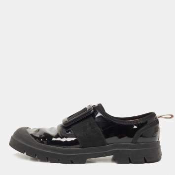 Pre Owned Roger Vivier Black Patent Leather Desert Lacquered Buckle Slip On Derby Size 41