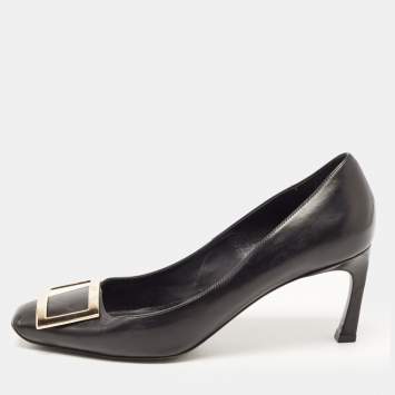 Pre Owned Roger Vivier Black Leather Belle Vivier Trompette Pumps Size 39