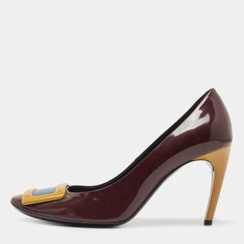 Pre Owned Roger Vivier Burdundy Patent Leather Belle Square Toe Pumps Size 40