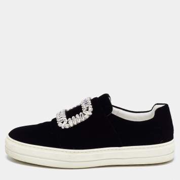 Pre Owned Roger Vivier Black Velvet Sneaky Viv Embellished Slip On Sneakers Size 36