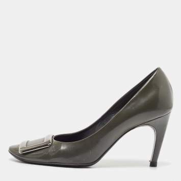 Pre Owned Roger Vivier Olive Green Patent Leather Trompette Pumps Size 38