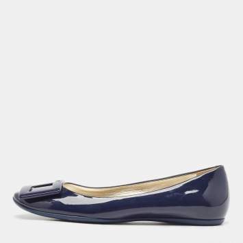 Pre Owned Roger Vivier Navy Blue Patent Leather Ballet Flats Size 35.5