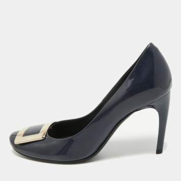Pre Owned Roger Vivier Blue Patent Leather Belle Vivier Round Toe Pumps Size 38.5