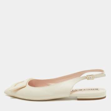 مملوكة مسبقًا Roger Vivier Cream Leather Gommette Slingback Flat Sandals Size 37
