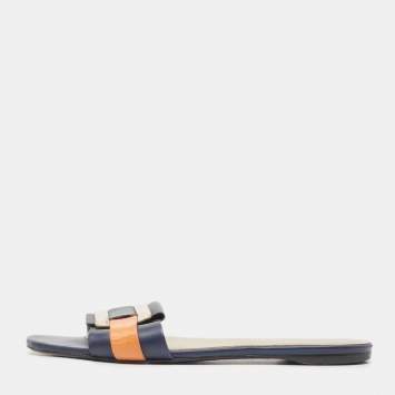 Pre Owned Roger Vivier Multicolor Leather Vivier Flat Slides Size 39   