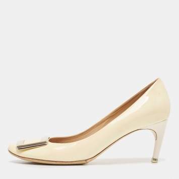 Pre Owned Roger Vivier Cream Patent Leather Trompette Pumps Size 38.5