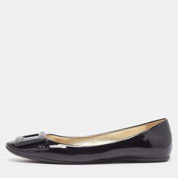 Pre Owned Roger Vivier Black Patent Leather Gommette Ballet Flats Size 39.5 