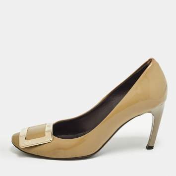 Pre Owned Roger Vivier Olive Patent Leather Trompette Pumps Size 35.5