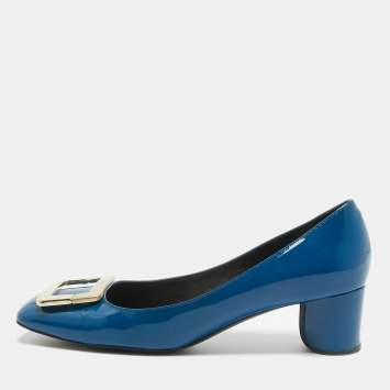 Pre Owned Roger Vivier Blue Patent Leather Belle Vivier Pumps Size 38