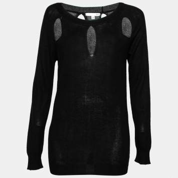 Pre Owned Roi Black Silk & Cashmere Knit Cut-Out Detail Sweater M