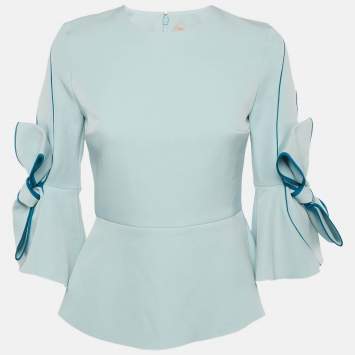 Pre Owned Roksanda Ilincic Blue Crepe Bow Detail Top S
