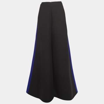 Pre Owned Roksanda Ilincic Black Satin Side Strip Crepe Wide-Leg Pants M