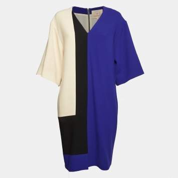 Pre Owned Roksanda Ilincic Blue/White Wool Color-block Short Dress L