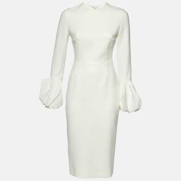 Pre Owned Roksanda White Crepe Puff Sleeve Midi Lena Dress S