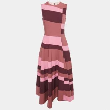 Pre Owned Roksanda Pink & Purple Paneled Stretch Crepe Midi Dress S