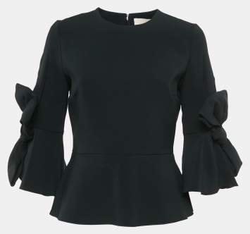 Pre Owned Roksanda Black Crepe Silk Bow Detail Peplum Top M