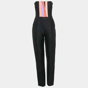 Pre Owned Roksanda Ilincic Black Wool Blend Pleated Strapless Jumpsuit M