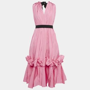 Pre Owned Roksanda Ilincic Pink Crinkled Crepe Plunging Neck Midi Dress L