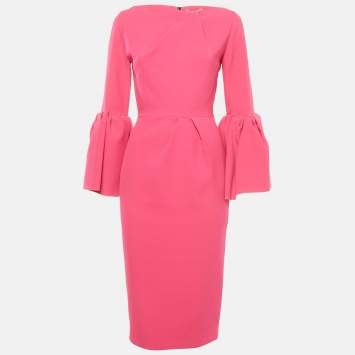 Pre Owned Roksanda Pink Stretch Crepe Bell Sleeve Midi Dress S