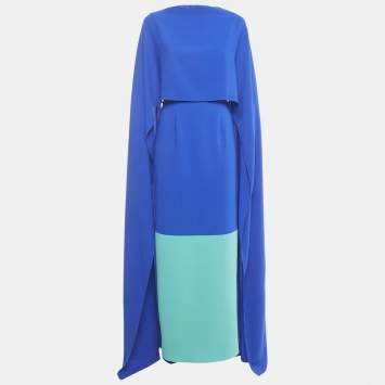 Pre Owned Roksanda Blue Crepe Cape Detail Eliana Midi Dress M