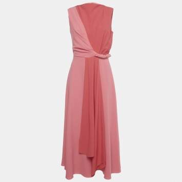 Pre Owned Roksanda Pink Two Toned Crepe Twisted Waist Parsa Midi Dress M 