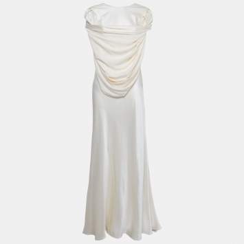 Pre Owned Roksanda Ivory Silk Draped Back Detail Oriana Maxi Dress M