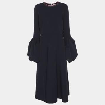 مملوكة مسبقًا Roksanda Ilincic Navy Blue Stretch Cady Hadari Bell Sleeve Midi Dress M